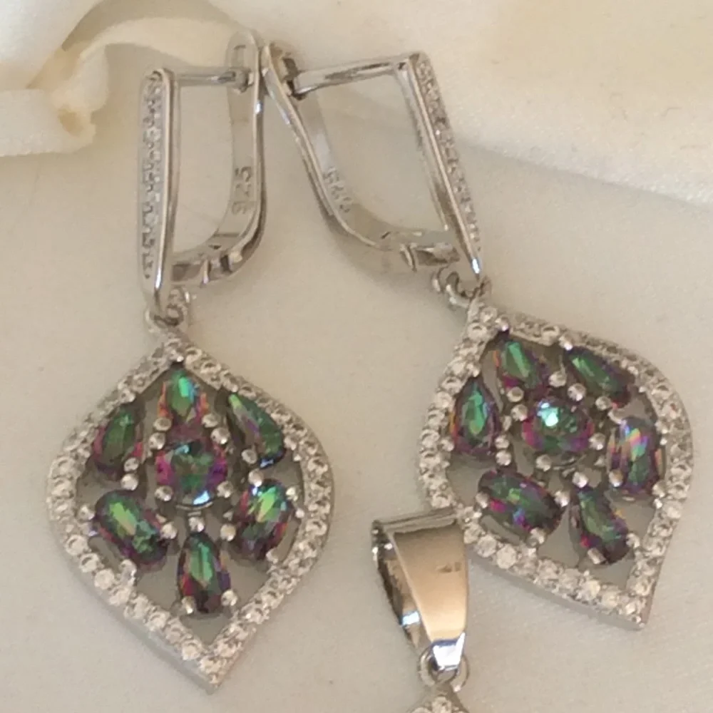 Sterling Silver Rainbow Mystic Topaz Necklace/ Earrings set  925 - Picture 3 of 8